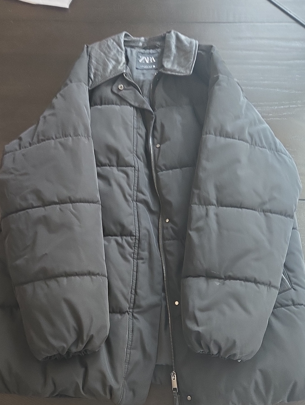 Zara Dark Gray Puffer Coat with Quilted Panels